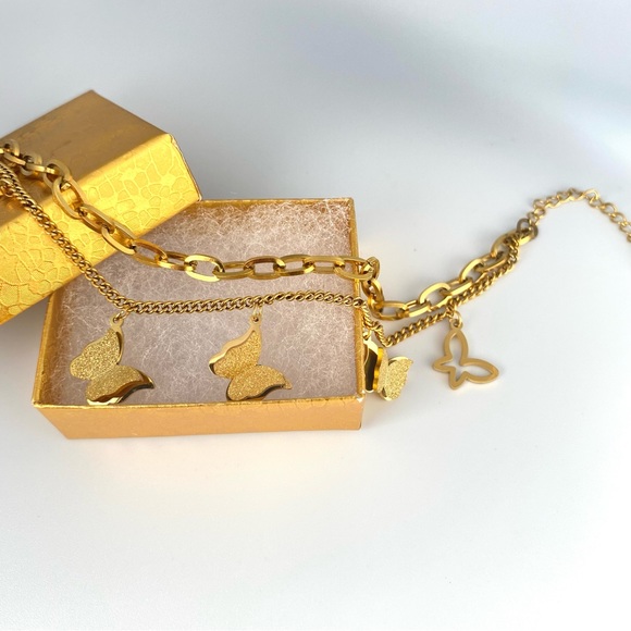 Gold Stainless Steel 2 Layer Butterfly Bracelet/ Pulsera Acero Inoxidable - Picture 3 of 8